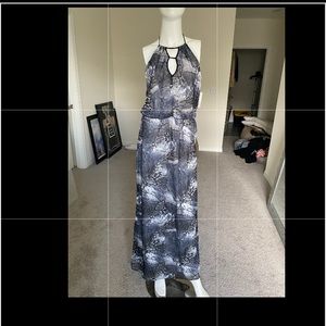 NWT B. DARLIN GREY BLACK COMBO HALTER MAXI DRESS SIZE 1/2 MSRP 69.00